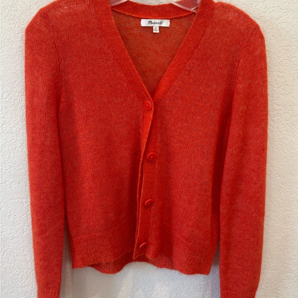 Madewell Bright Orange V-Neck Button Cardigan